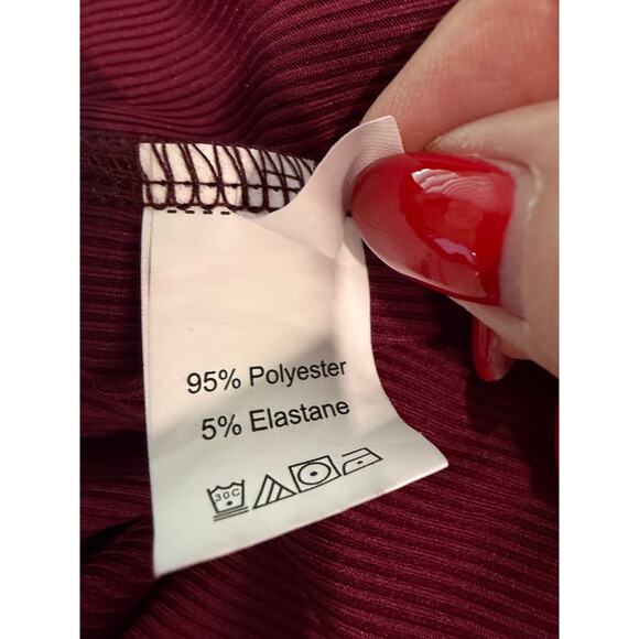 Burgundy Ribbed Long Button‑Front Cardigan L Patch Pockets NWOT - Picture 4 of 6